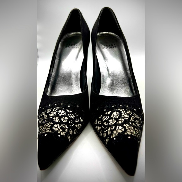 Beautiful Stuart Weitzman Formal Evening Pumps, Black, with Crystals & Lace, 7M - Picture 3 of 9